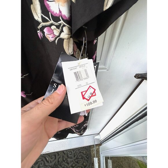 Vintage Spenser Jeremy 100% Silk Midi Pink Black Floral Dress Long Sleeve Sz 20 - Picture 3 of 16